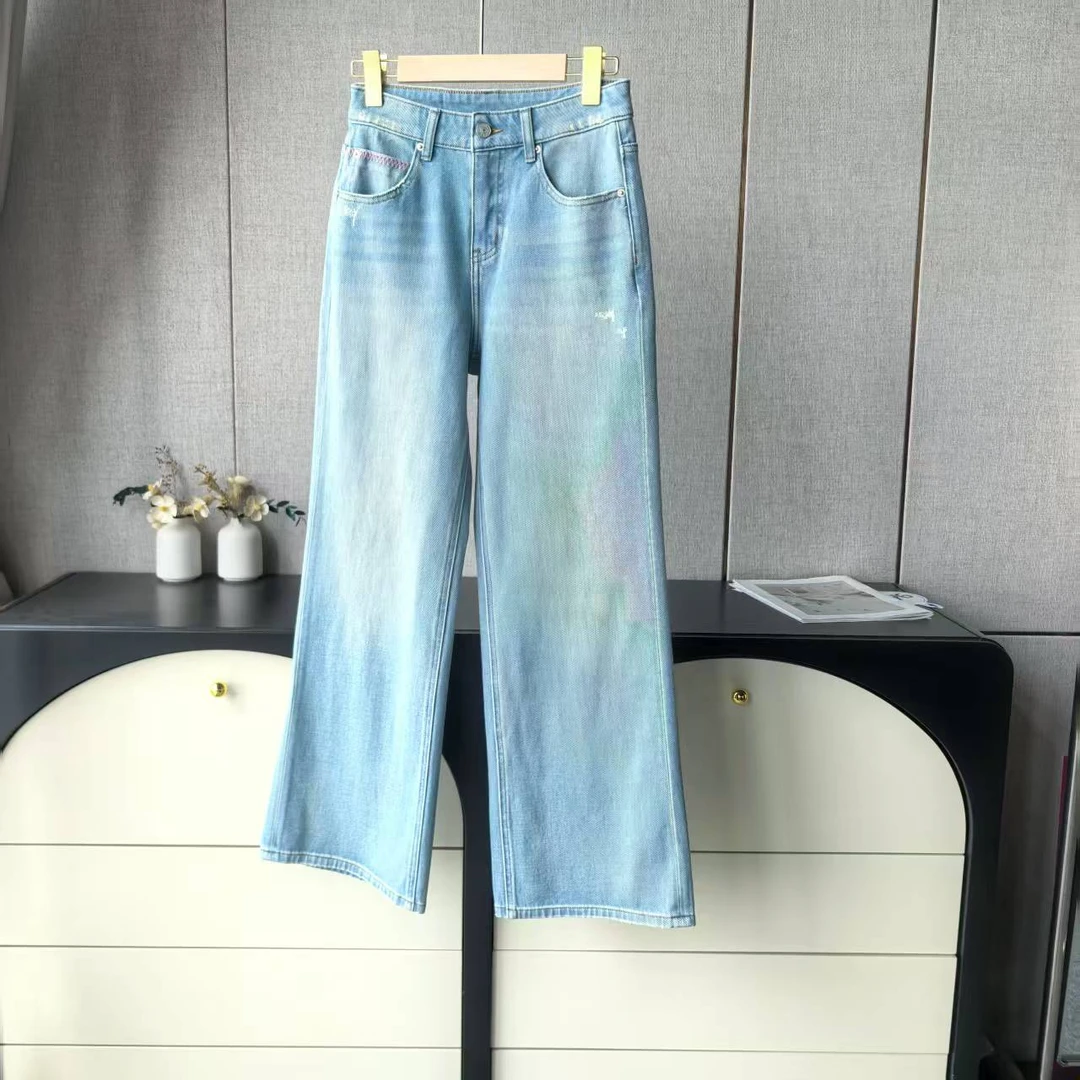 木子家 I  66313磨毛工艺【粉紫标撞色】阔腿四面弹牛仔裤