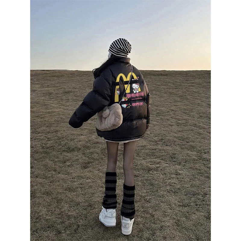 黑色超好看羽绒服2025冬季新款爆款宽松休闲小众90白鸭绒立领外套