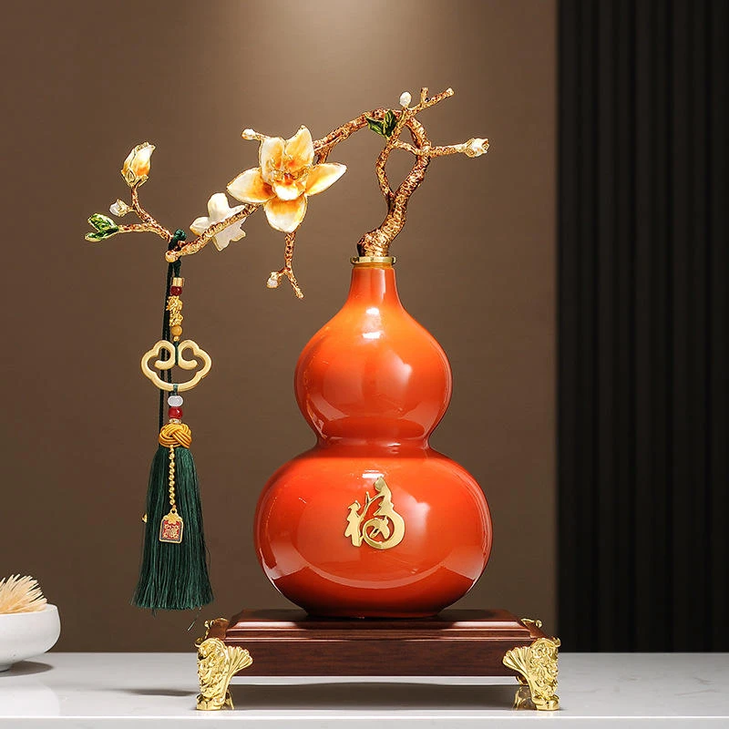 玉兰花葫芦摆件高档新中式客厅玄关博古架装饰办公室乔迁新居礼品