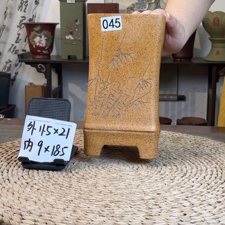 紫砂花盆柴烧竹节签筒045