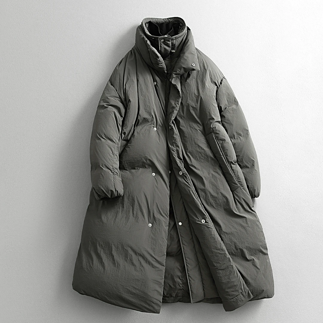 【申屠私服】冬季棉被款假两件过膝羽绒外套加厚保暖长款羽绒服男女