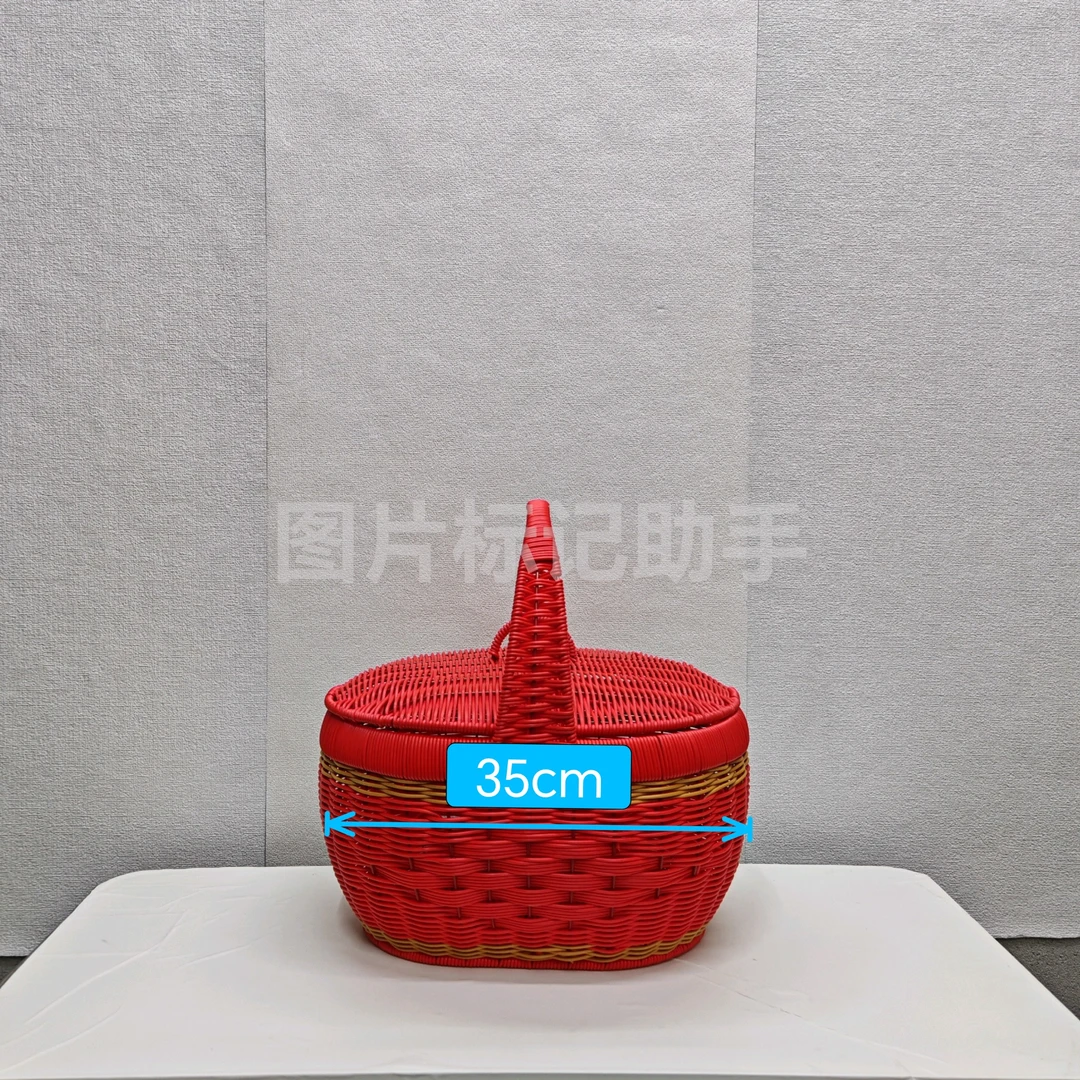 TY02红色非遗手工仿藤编椭圆形菜篮家用手提超市购物篮野餐礼物篮