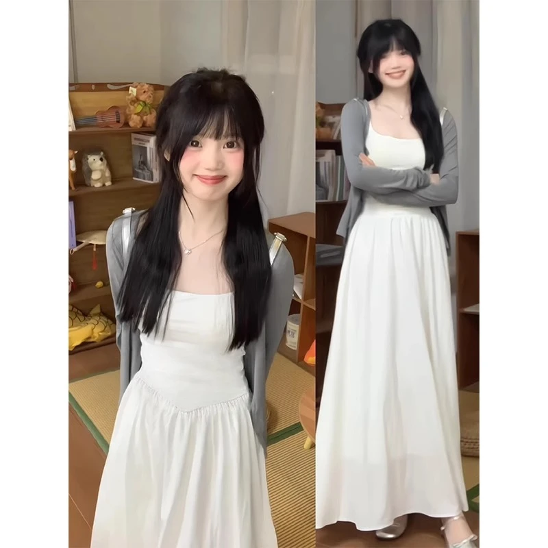 白色吊带连衣裙长款女白月光初恋小白裙子夏日绝美2025小个子长裙