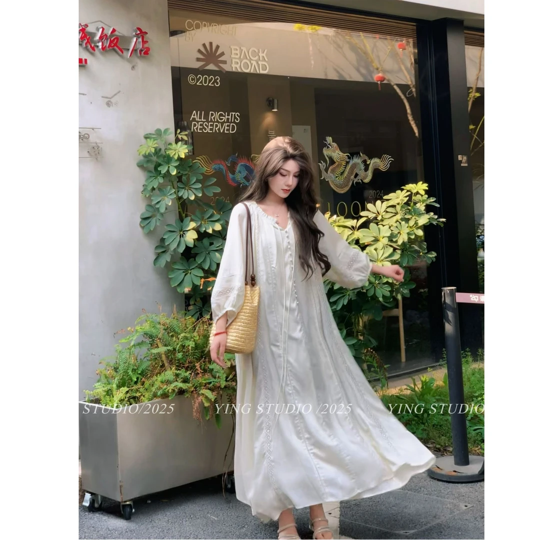 【雪莹专属】百搭连衣裙气质长规韩版复古宽松腰女装夏季YX25020