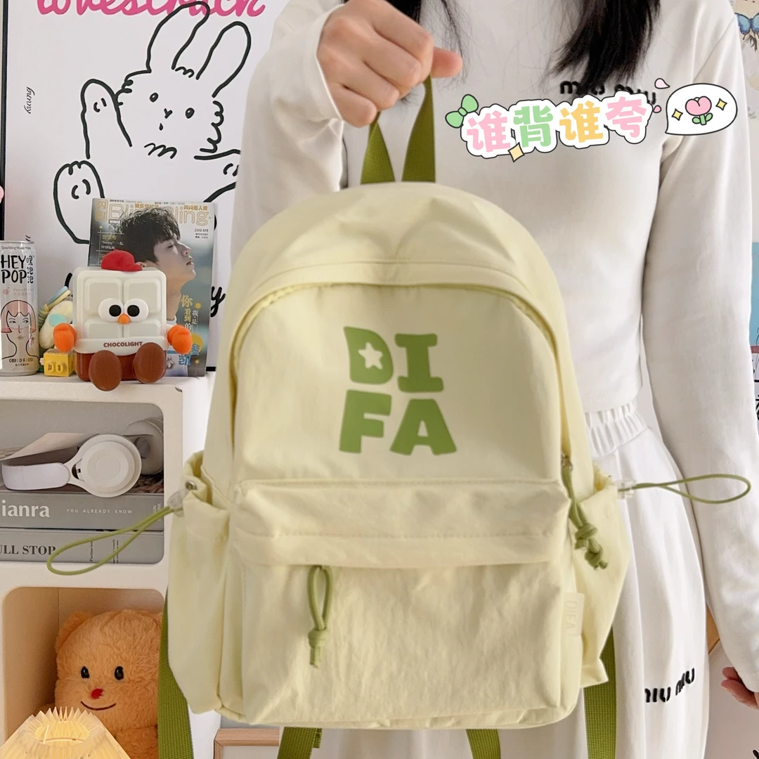 高颜值复古蓝双肩包ins风初高中极简风背包休闲旅行百搭双肩包