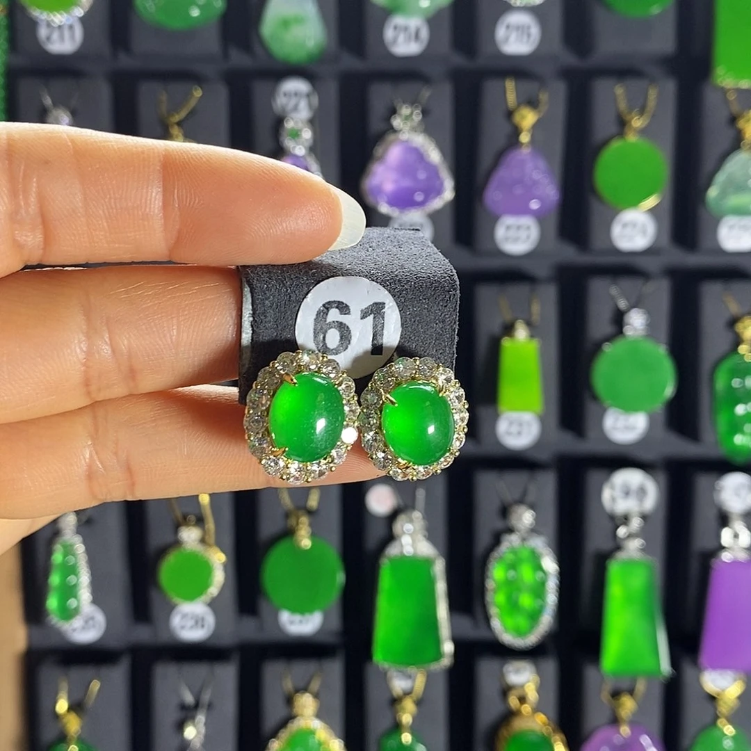 银S925镶嵌翡翠耳饰61