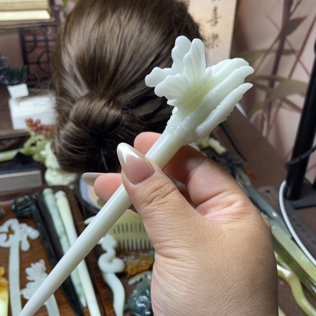 岫玉未镶嵌发饰花**梨