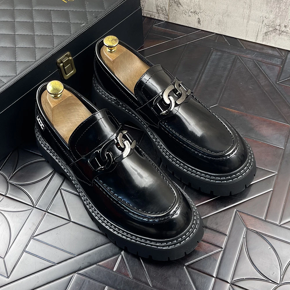 鞋子新款男士套脚一脚蹬懒人鞋厚底内增高休闲鞋韩版青年系带皮鞋