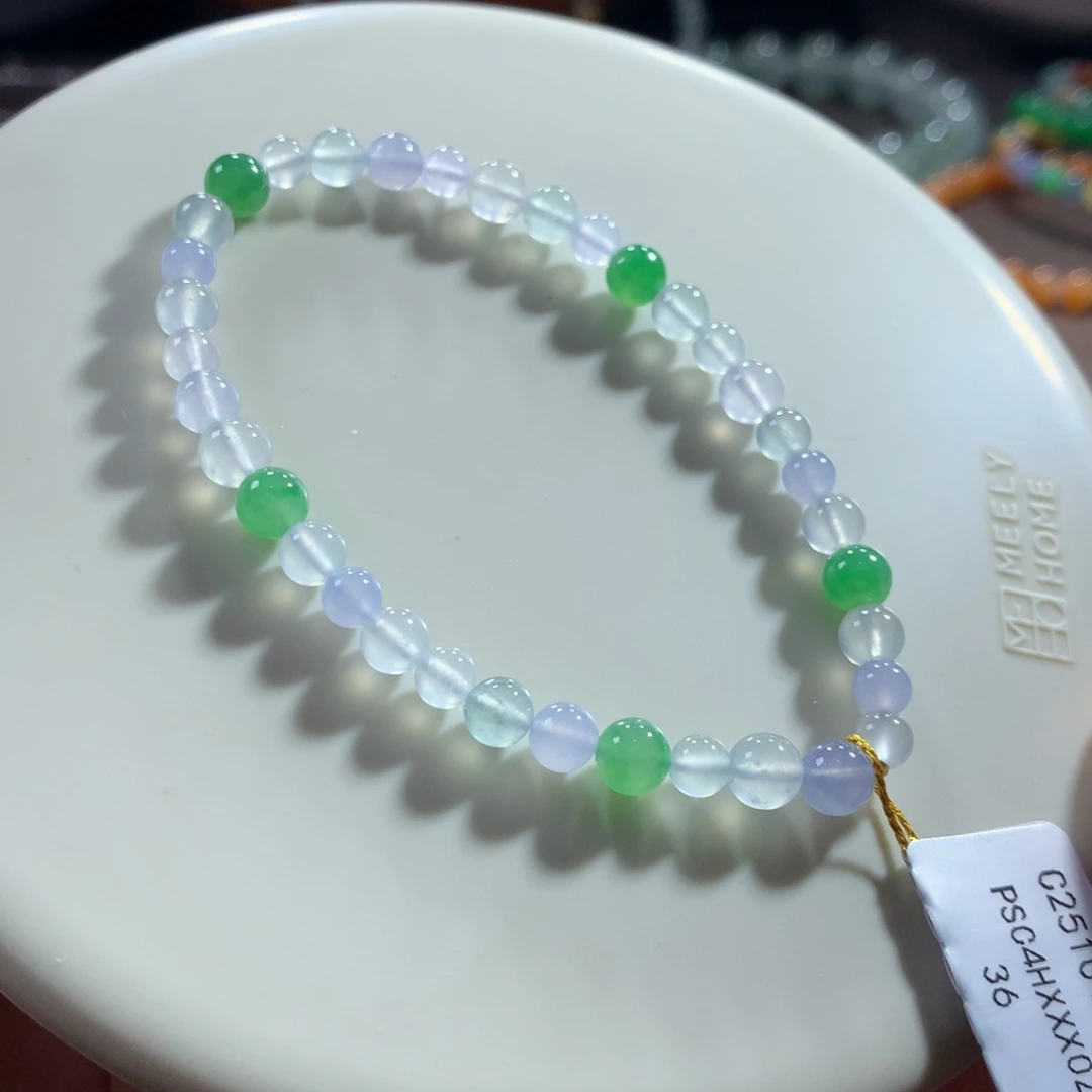 翡翠未镶嵌手链高冰玻幻彩马卡龙手链 卡4.5~5.4