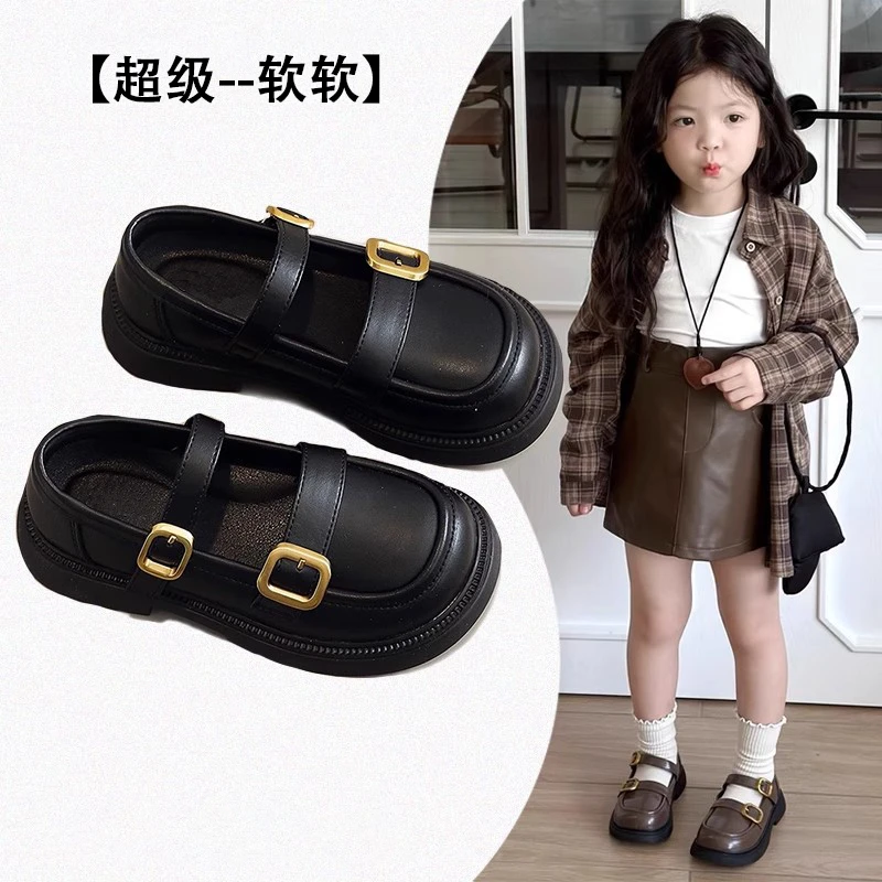女童皮鞋2025春秋新款公主鞋儿童鞋子乐福鞋黑色鞋子英伦宝宝单鞋