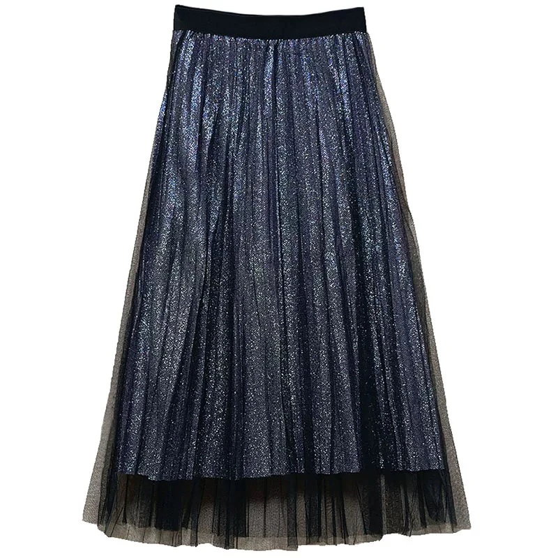 时尚星空半身裙女夏季2025新款中长款沙裙高腰气质伞裙显瘦百褶裙