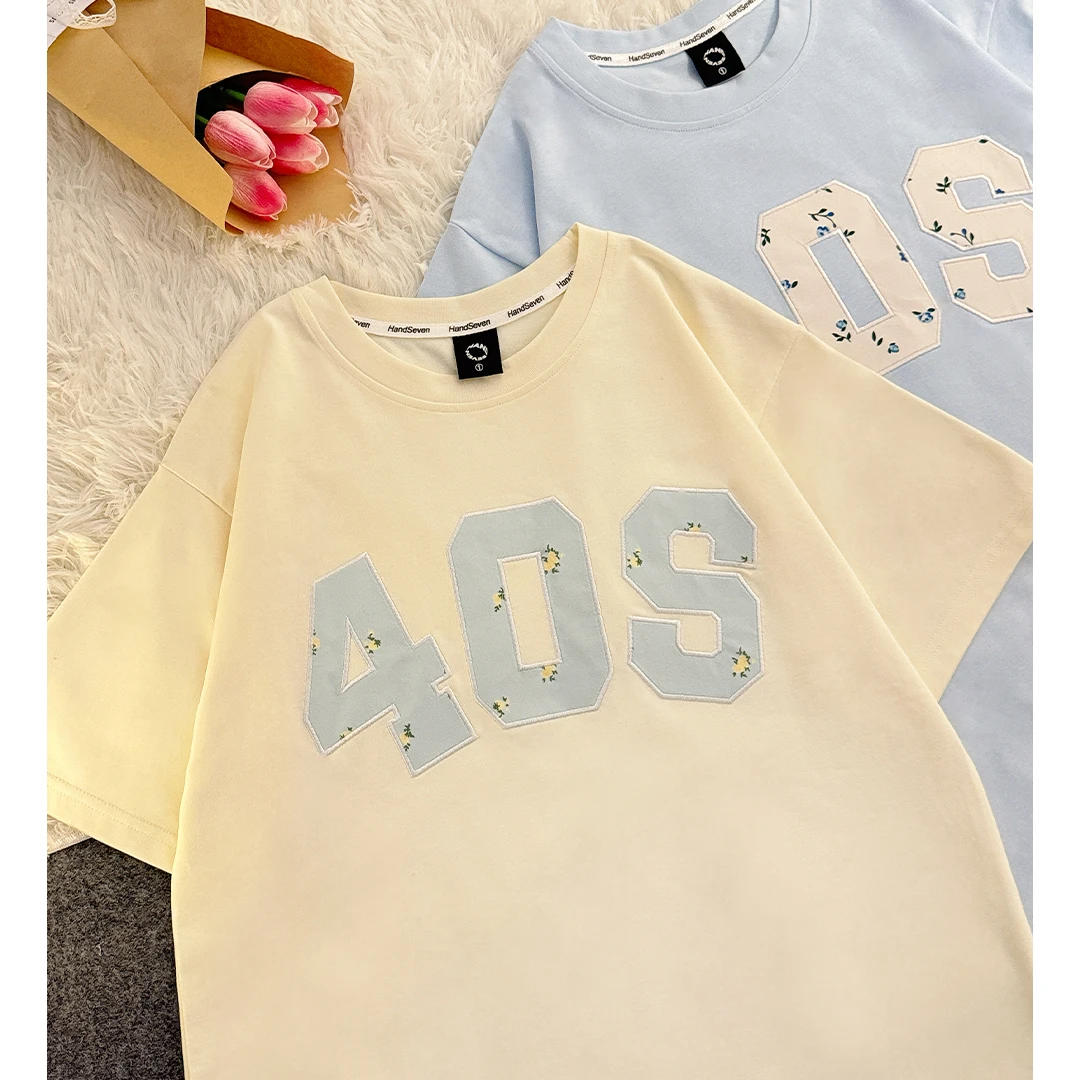 HandSeven重磅春季40S贴布刺绣小香风短袖T恤宽松
