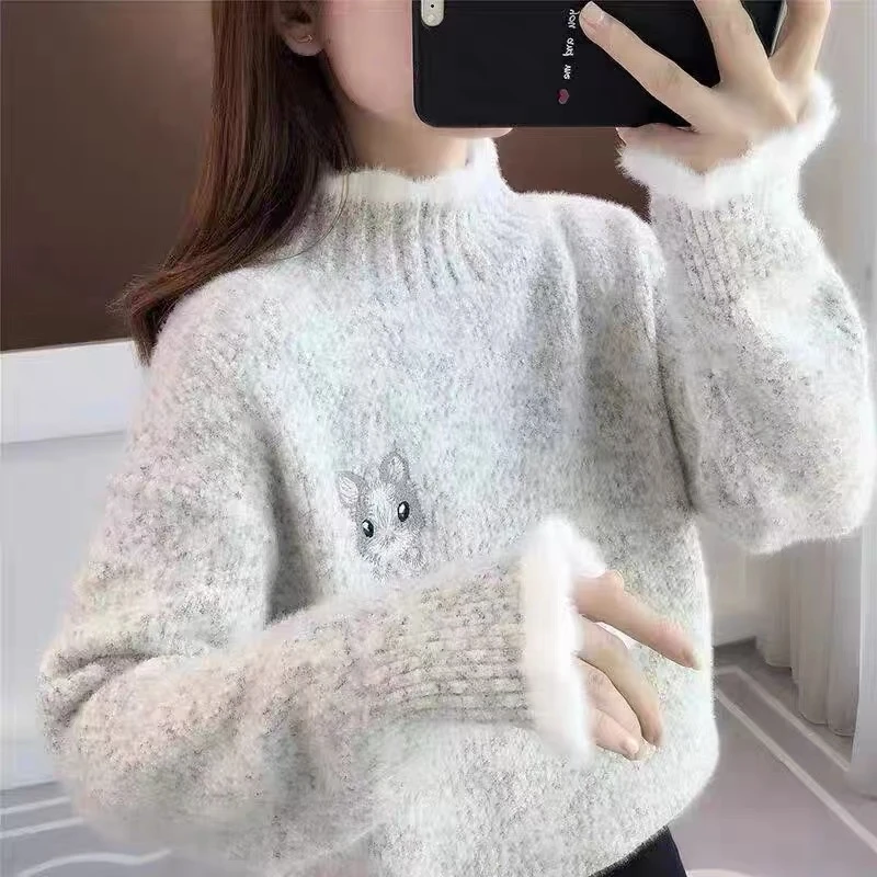 2024秋冬新款加绒加厚毛衣大童12岁女孩初中生15少女洋气打底衫潮