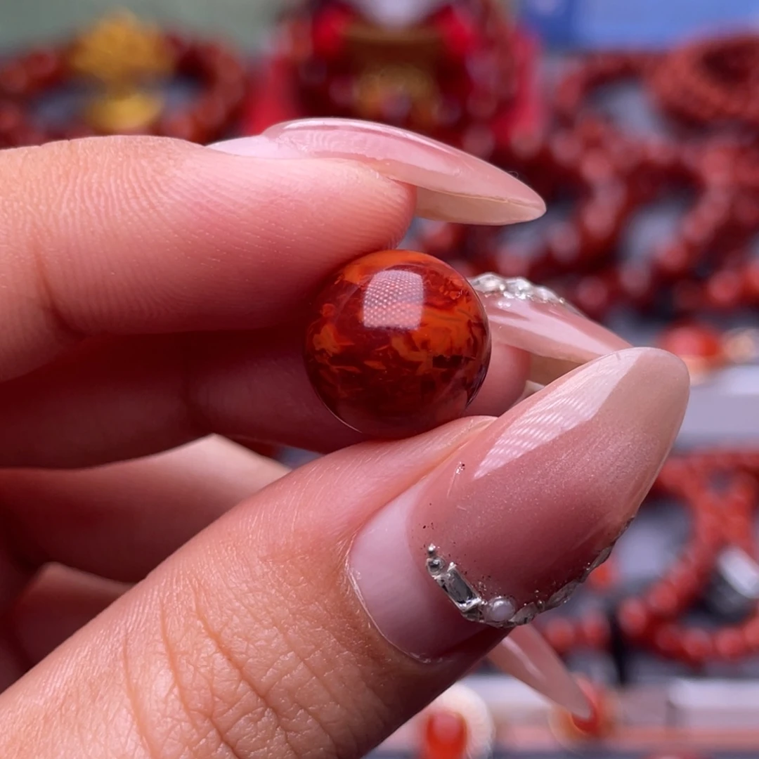南红玛瑙未镶嵌其他全原矿）极品12.5mm瓦西牛血爆妖花满肉单珠