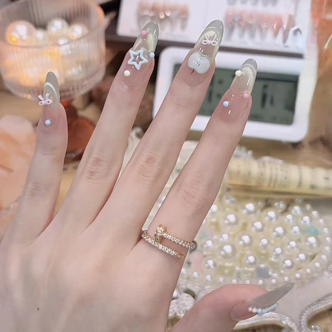 【青苹果乐园】可爱青苹果纯手工新款高级显白美甲学生穿戴贴片ins