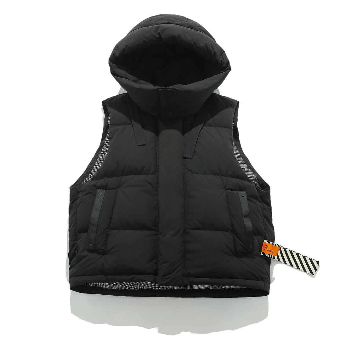 2024冬季机能巴家风龟背感连帽可拆卸加绒加厚羽绒服马甲男女