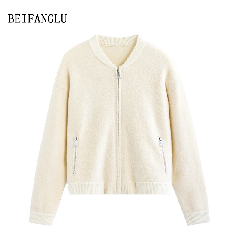 北方鹿 2025早春圈圈纱羊毛牦牛绒棒球领拉链针织开衫外套女2517