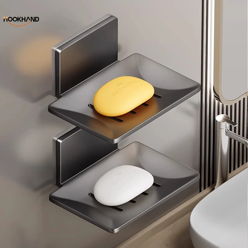 枪灰色浴室肥皂盒创意沥水太空铝免打孔香皂碟卫生间置物架壁挂式