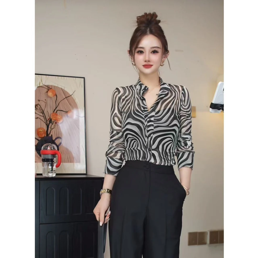 (分开拍) 早秋新款时尚2025衬衫百搭显瘦上衣＋显瘦直筒休闲直筒裤