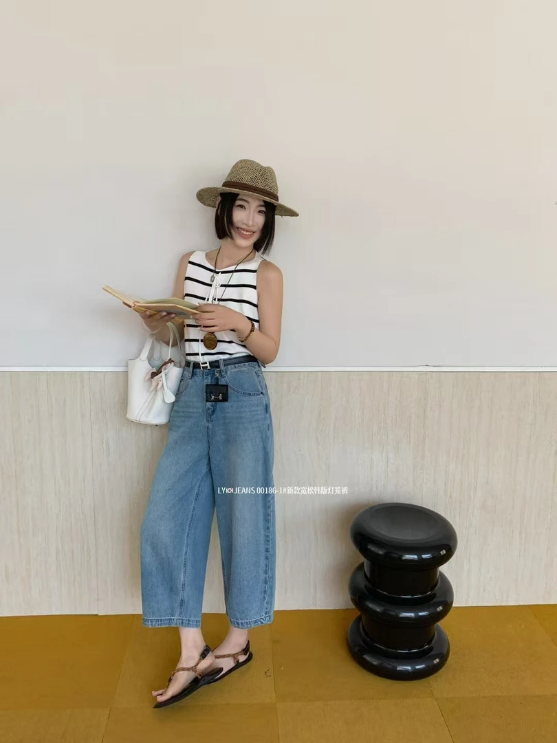 十三行品牌直筒气球牛仔裤宽松休闲小个子八分筒裤00186