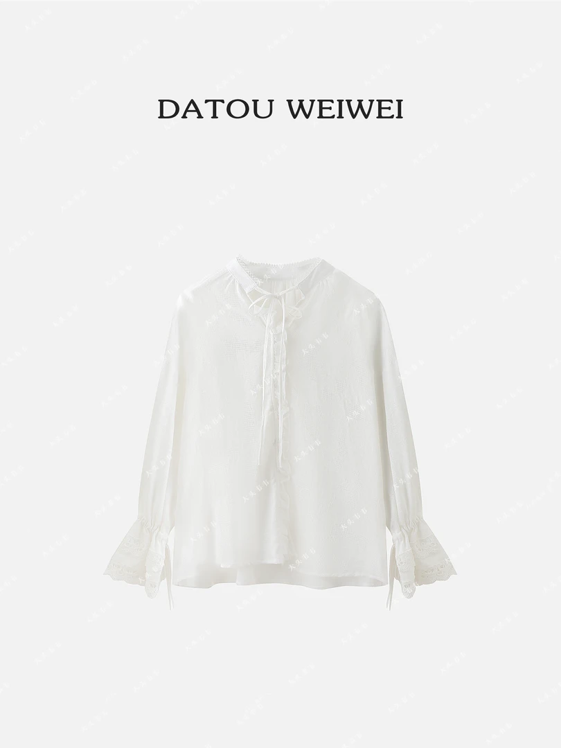 【DTWW大头韦韦】法式优雅提花显瘦系带衬衫252142