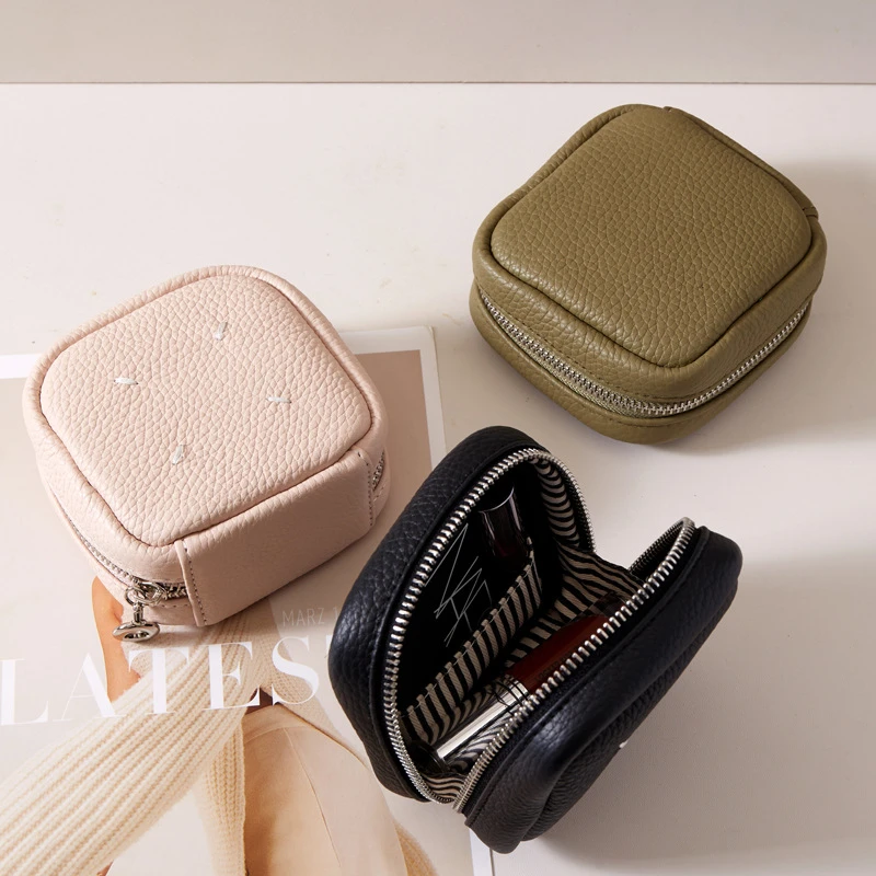 层牛皮口红包便携旅行收纳袋小方包实用化妆包金属拉链化妆包