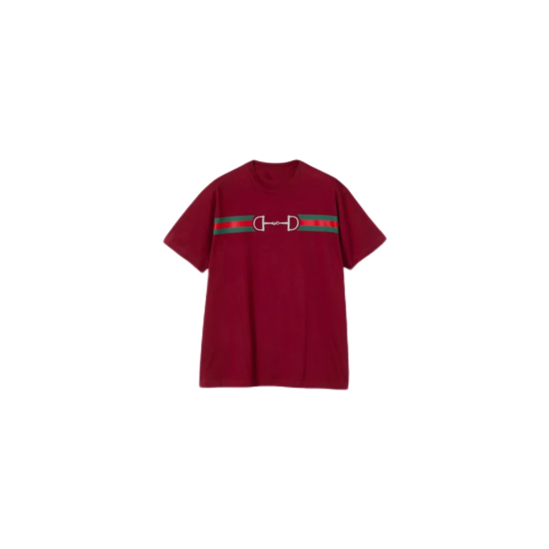 AG198 红色彩条印花短袖上衣