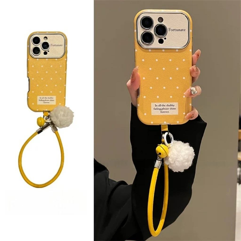 小清新皮纹黄底满屏波点适用苹果17promax手机壳iPhone16pro新15