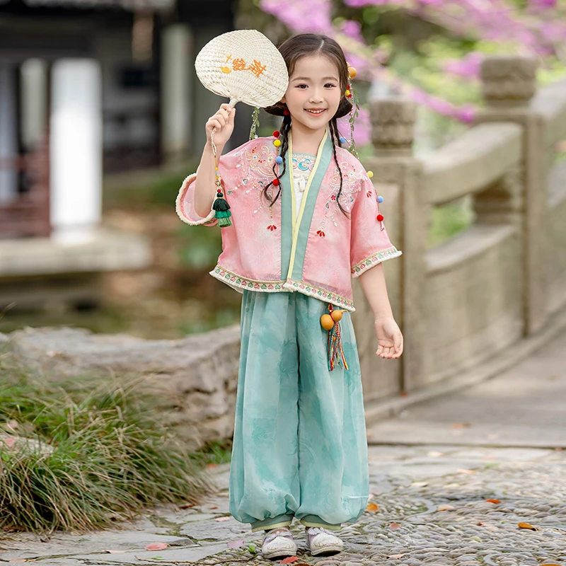 儿童中国风套装夏季新款民族汉服新中式演出服旅游夏款夏装童装