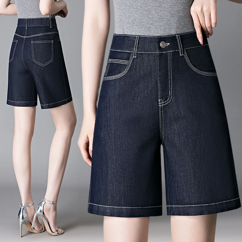 不掉色冰丝五分裤牛仔裤女款爆款2025新款夏季显瘦小个子阔腿短裤