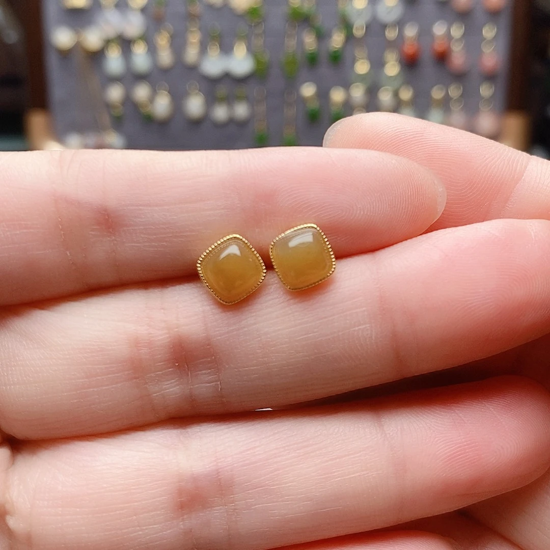 银S925镶嵌和田玉耳饰