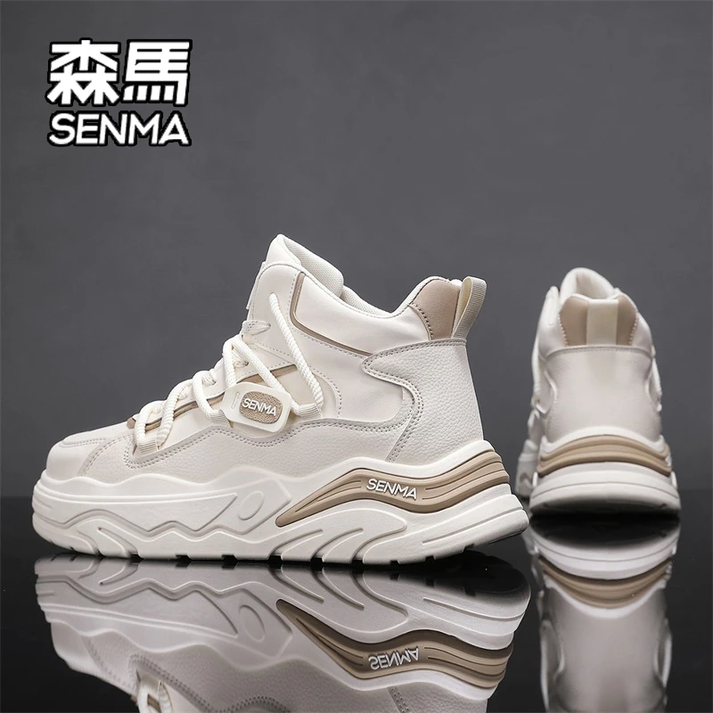 SENMA/森马男鞋冬季潮牌百搭小白潮鞋青少年厚底增高防滑高帮板鞋