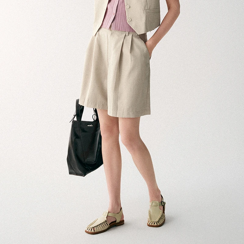 MSLAN丨商场同款2024年秋季新款双色仿麻料宽松西装短裤MGBK426