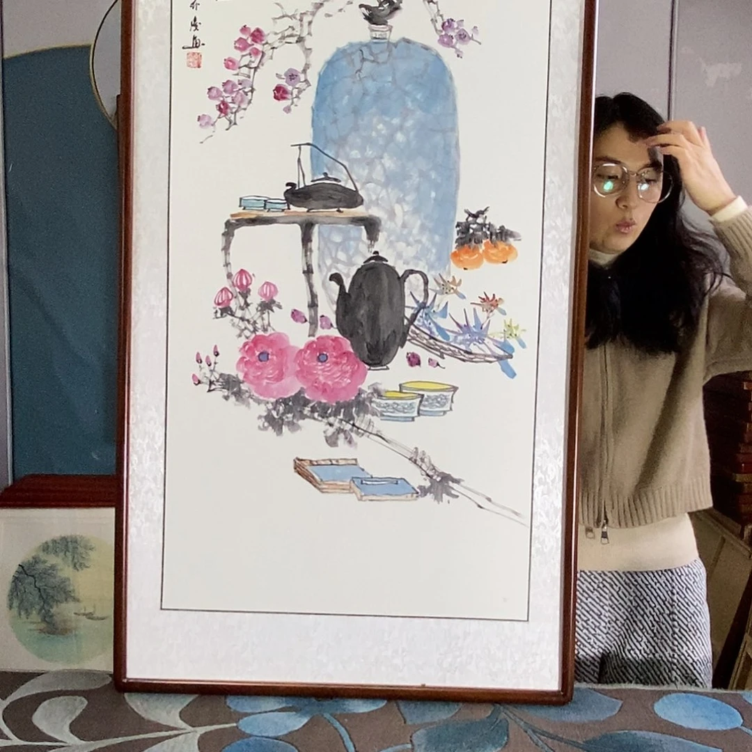 国画手写手绘带框包邮国画作品62✖️122