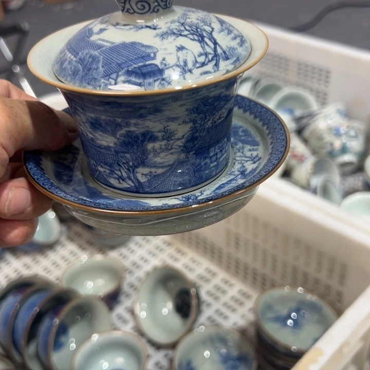 淘泥清明上河图马蹄盖碗全品