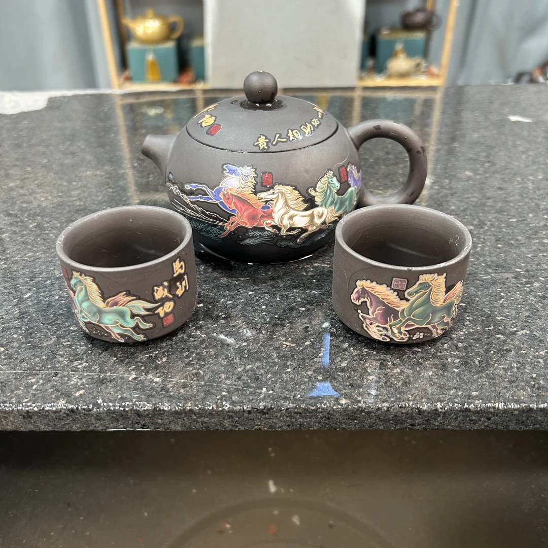 黄龙山原矿紫砂马到成功小西施（一壶+两杯）三件套