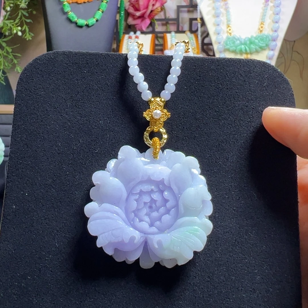 翡翠未镶嵌吊坠(赠链)紫牡丹