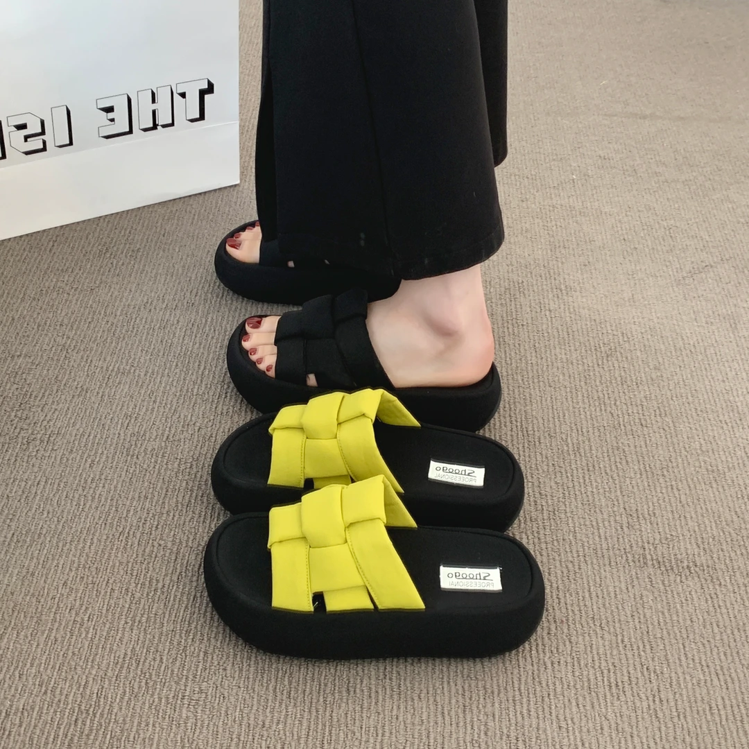 厚底编织带拖鞋女2025夏季新款休闲松糕底韩版懒人小个子面包凉拖