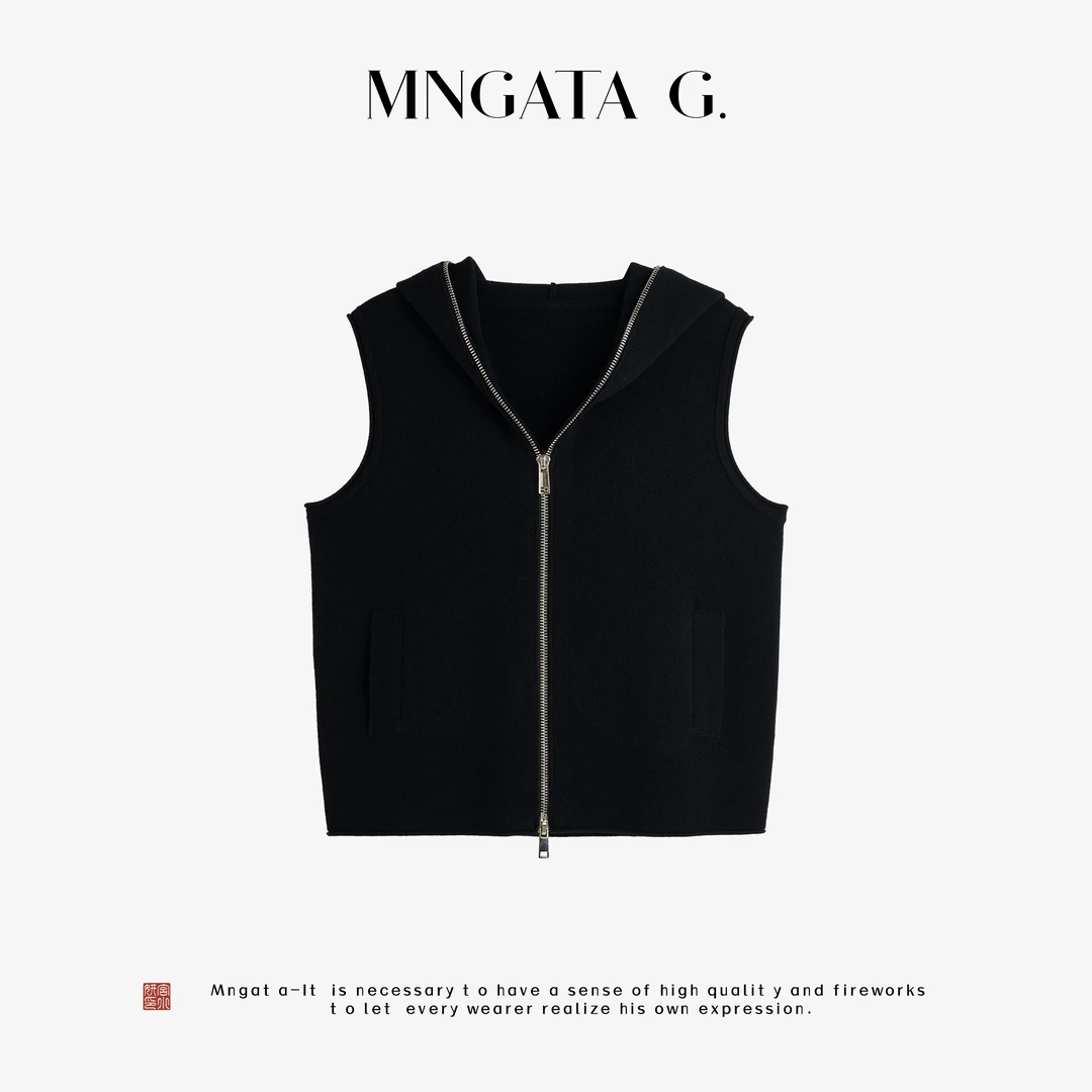 MNGATA G.宫小妍 【可可帽衫】绵羊毛早秋新中式拉链背心5080307
