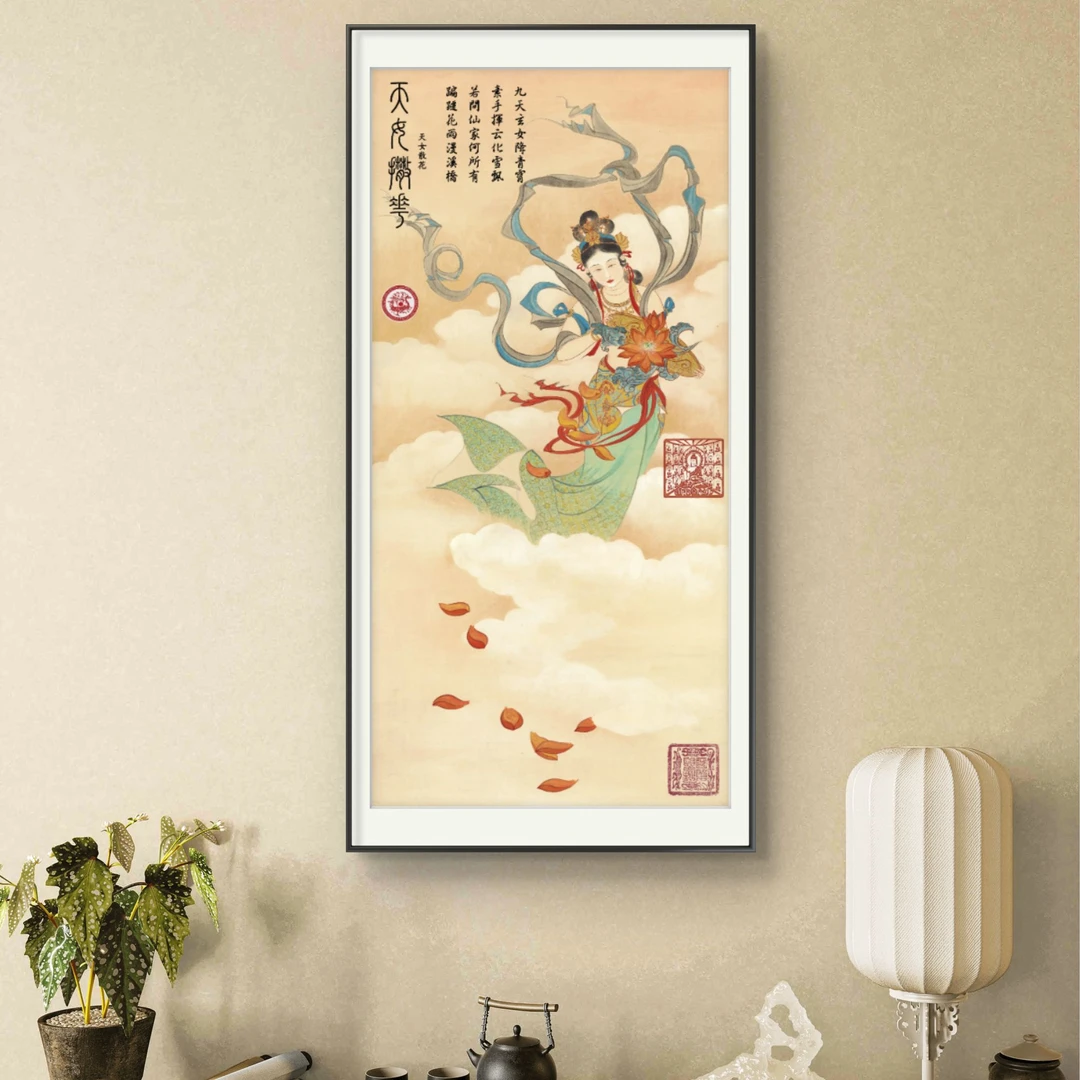 经典作品-来建明作品-《天女散花》[拓底装无框]