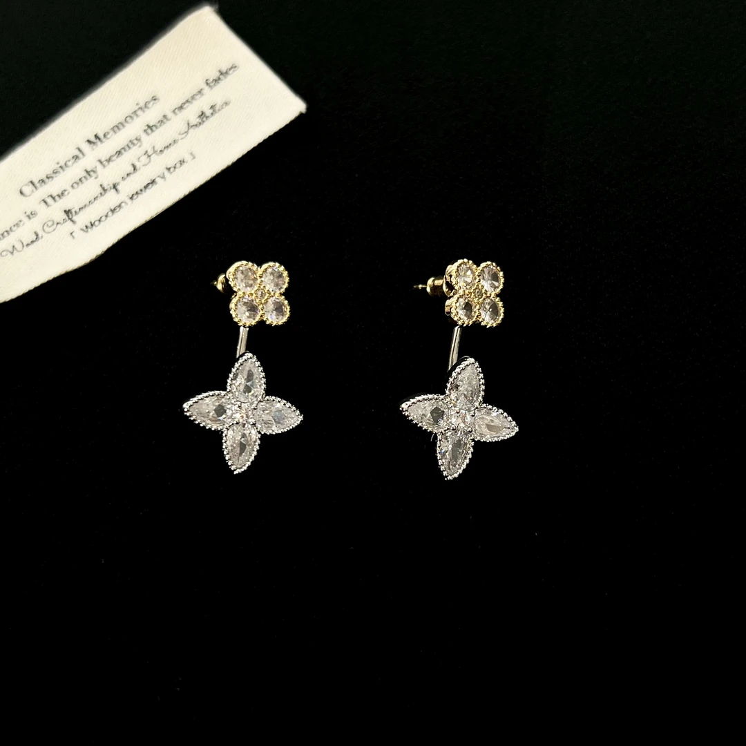 铜合金锆石耳饰 【亮若星辰】四叶草两戴款耳环1507
