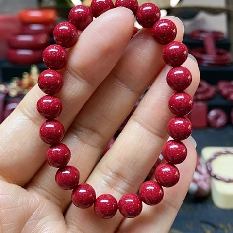 天然辰砂红晶砂卡8手链