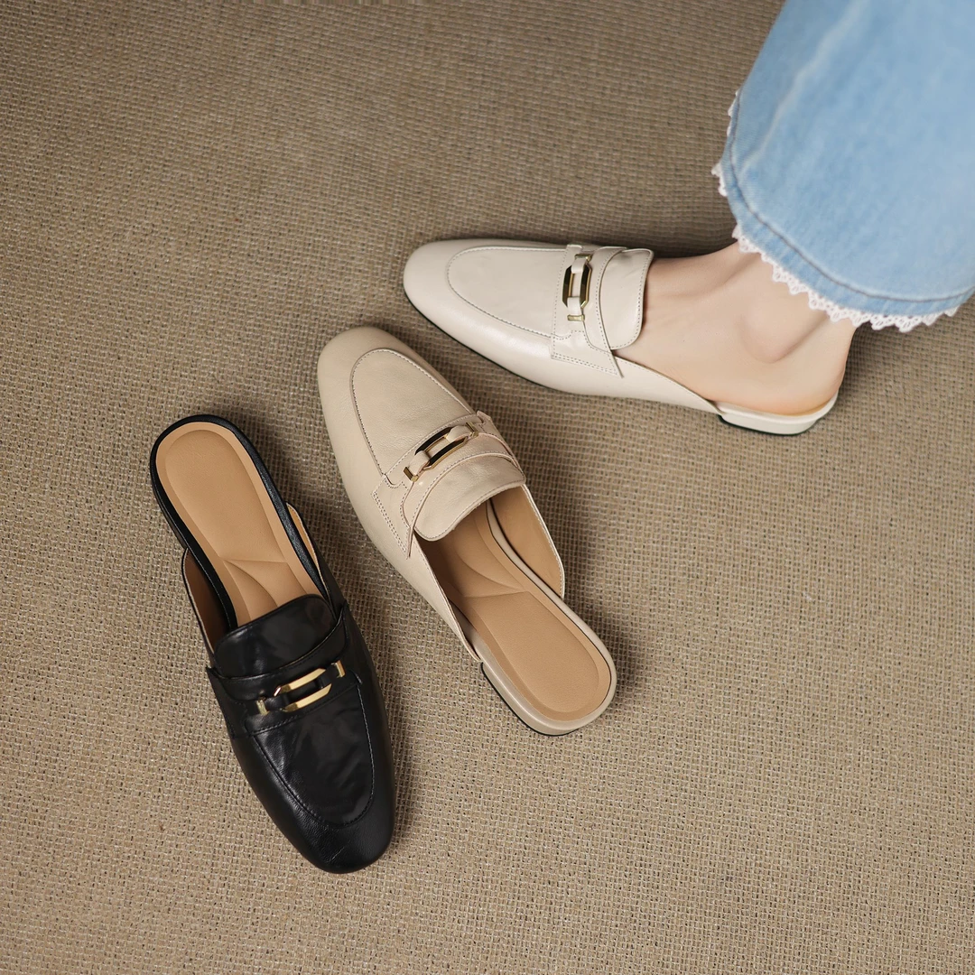 2.5cm,法式包头平底低跟胶粘鞋包头拖凉拖百搭夏季网红复古春夏