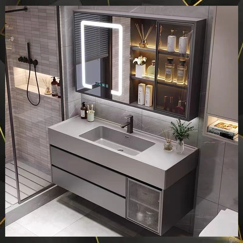 轻奢浴室柜现代简约卫生间岩石洗脸盆组合洗洗手合一体镜套装