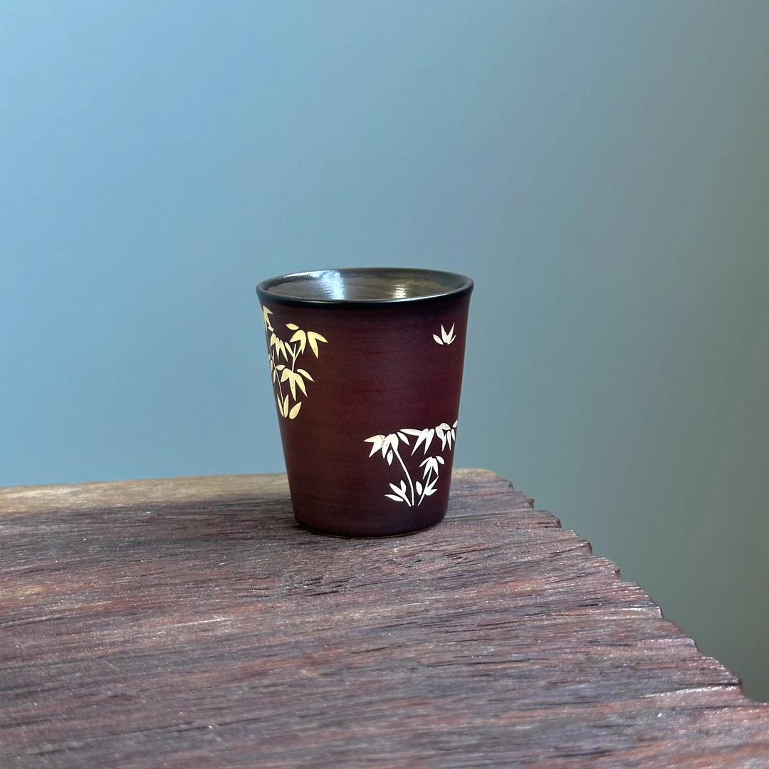 粉引手绘银竹直口杯.2422.山楂红茶杯陶瓷功夫茶具中式家用.SL