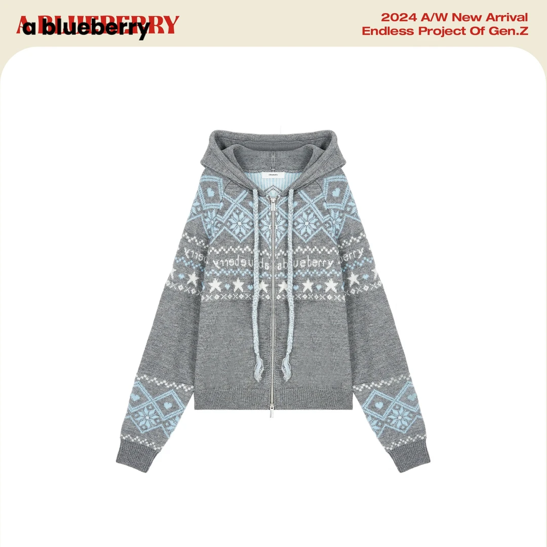 ablueberry 连帽提花毛衣保暖气质加厚含羊毛针织开衫BW200978