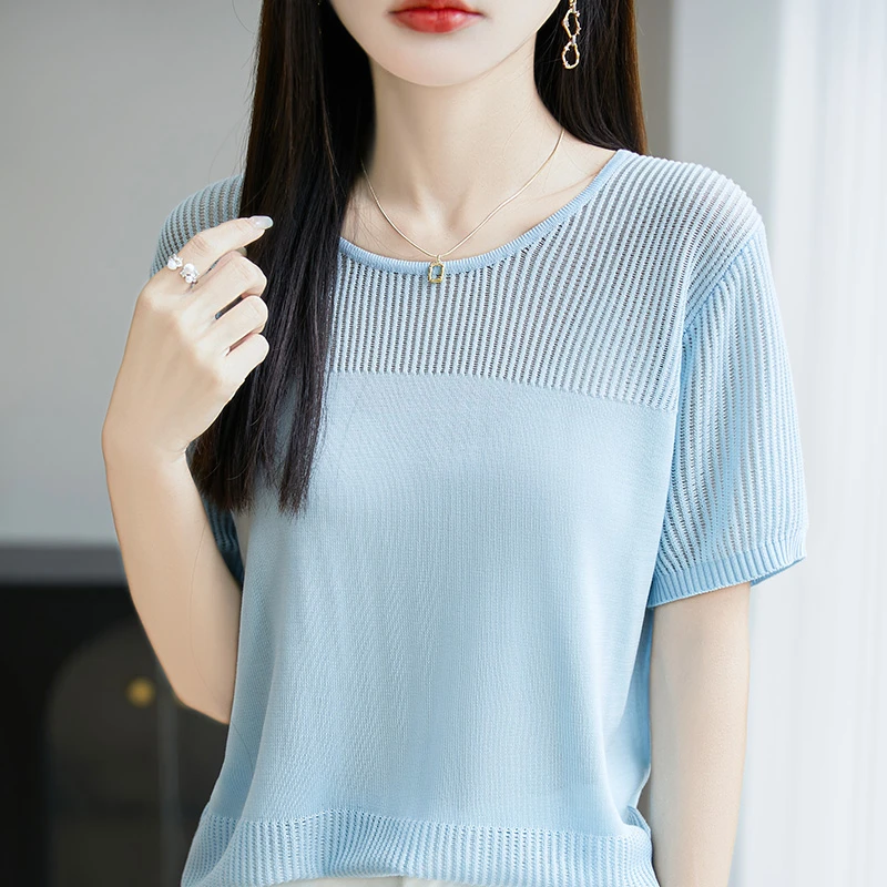 100莱赛尔天丝 针织圆领超好搭配显瘦T恤超舒服贴身穿半袖短袖