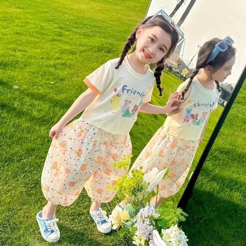 女童夏季套装儿童卡通防蚊裤宝宝洋气夏装爆款两件套