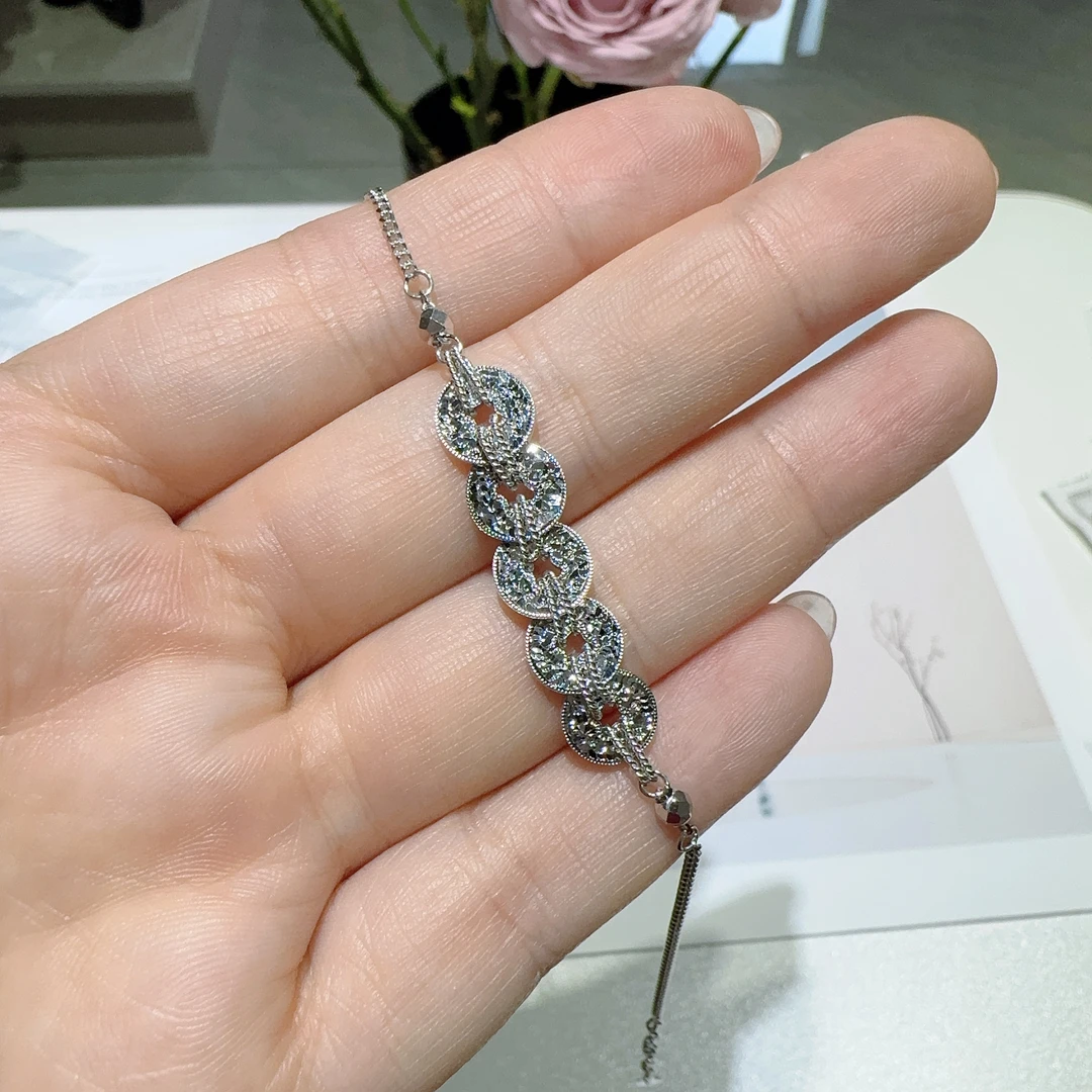 铂金Pt950素金款镭射碎冰冰五帝钱币手链时尚简约百搭男女同款