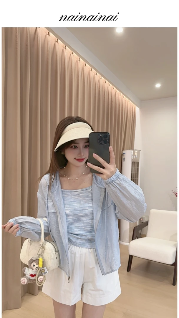 奈奈妮【锦瑟悠悠】两件套防晒连帽短外套女2025夏季新款薄款3387